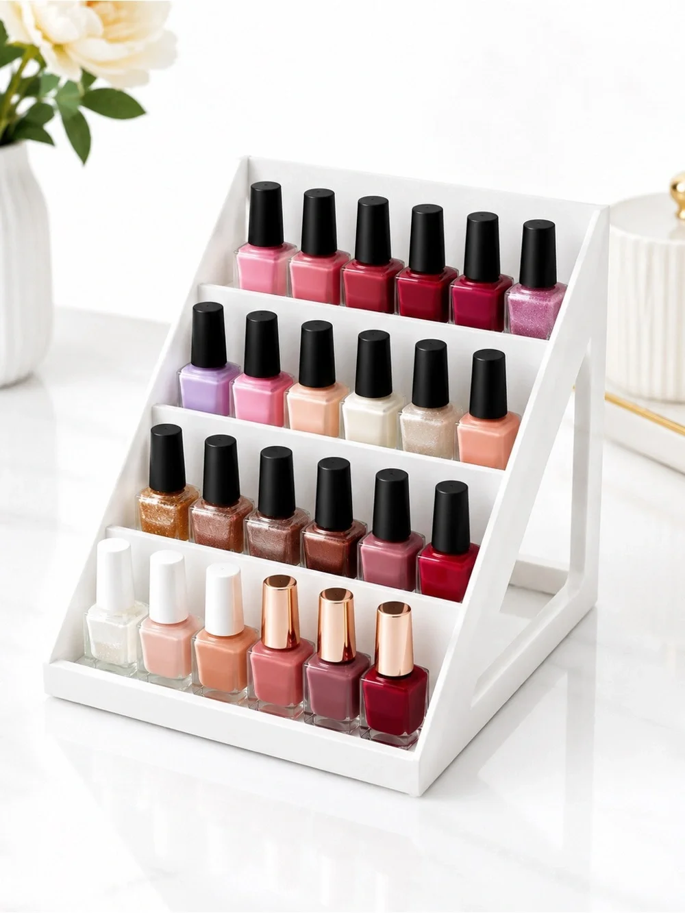 White Nail Polish Display Stand 4-Tier Organizer Rack | Holds Gel Polish Bottles